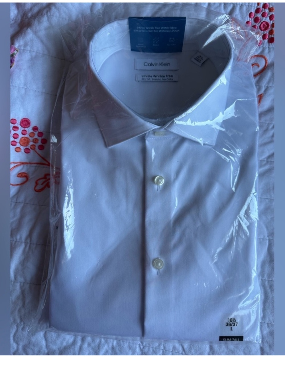 👔 Calvin Klein Men’s 16½ 36/37 Slim Tall White Infinite Wrinkle Free Dress Shirt